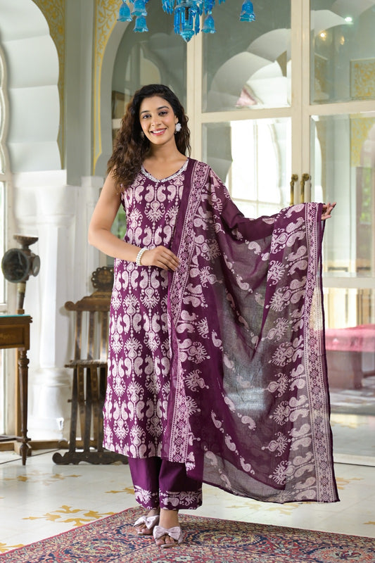 Premium Cotton 3-Piece Suit Set for Women – Soft Fabric Kurta, Pant & Dupatta | Elegant Ethnic Wear
