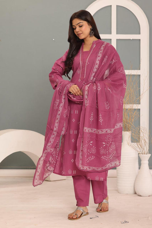 Elegant 3-Piece Premium Cotton Suit Set for Women – Dupatta, Kurta & Bottom | Summer Special