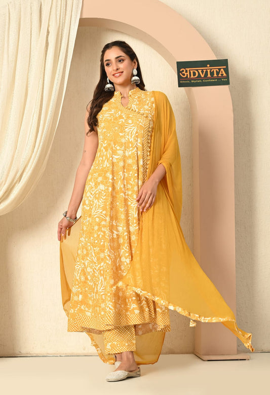 Elegant Frock Style 3-Piece Cotton Suit Set for Women | Ethnic Wear